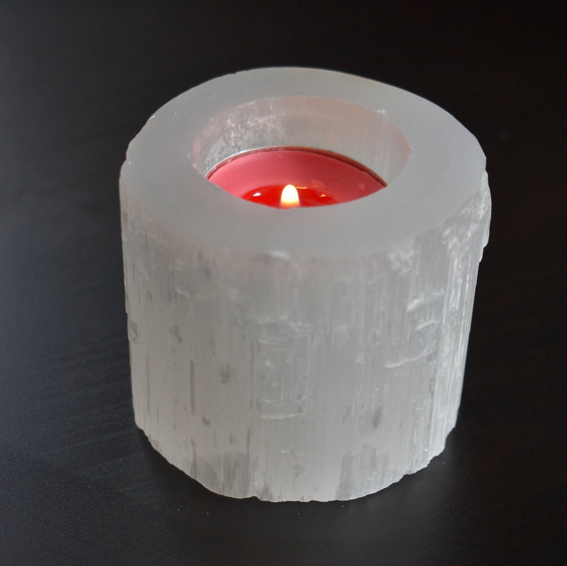 Round Selenite Tealight Candle Holder 10cm