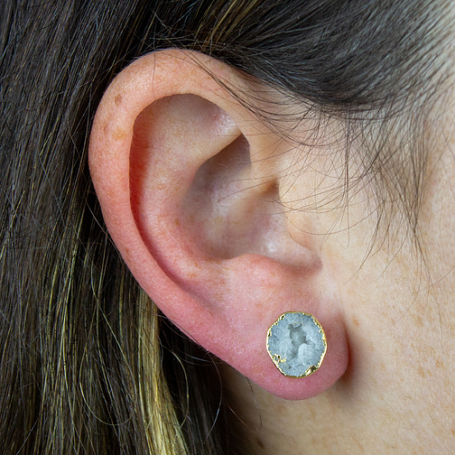 Natural Geode Earring Studs Gold