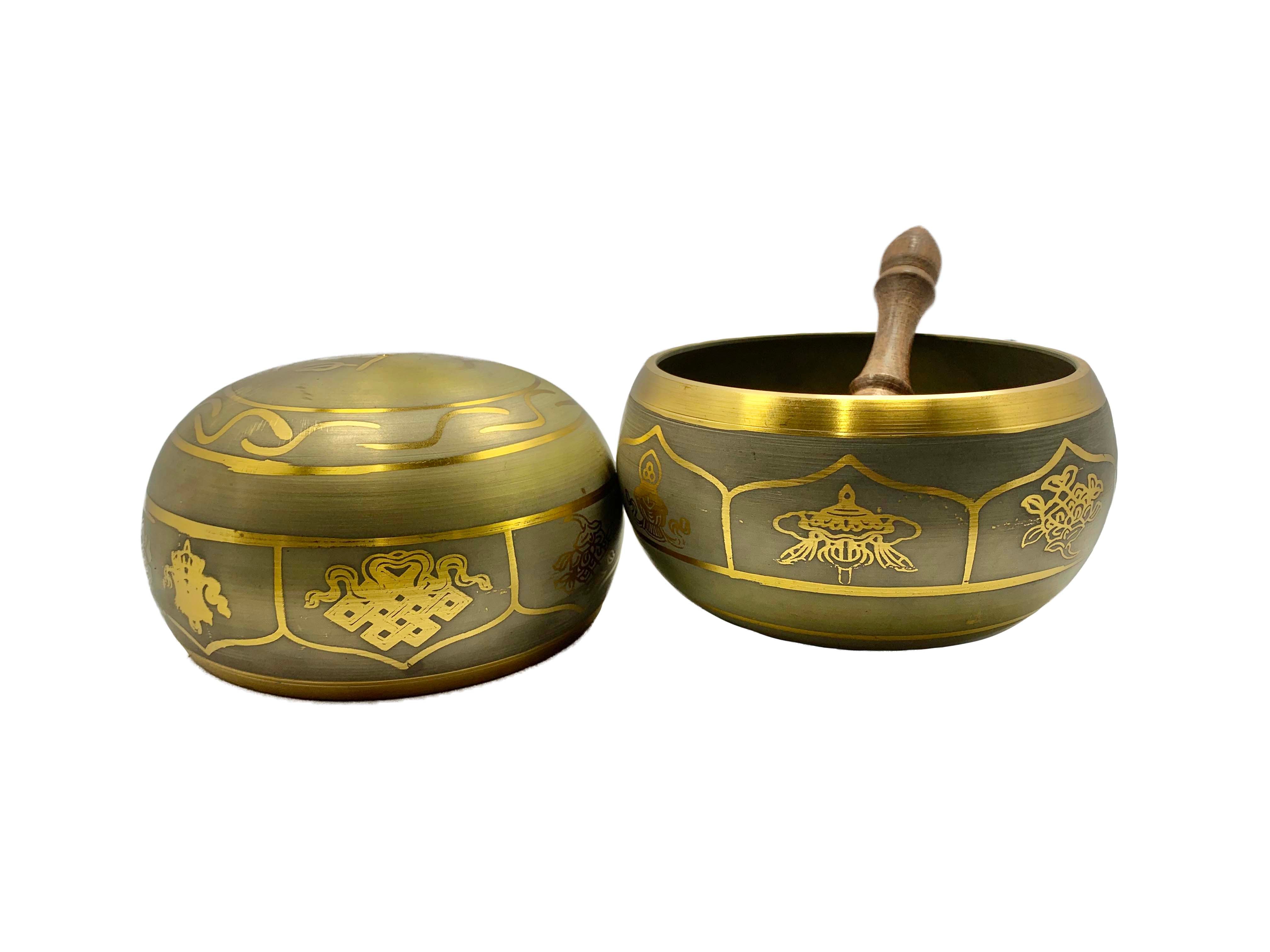 Tibetan Singing Bowl Hand Beaten Brass Sanskrit