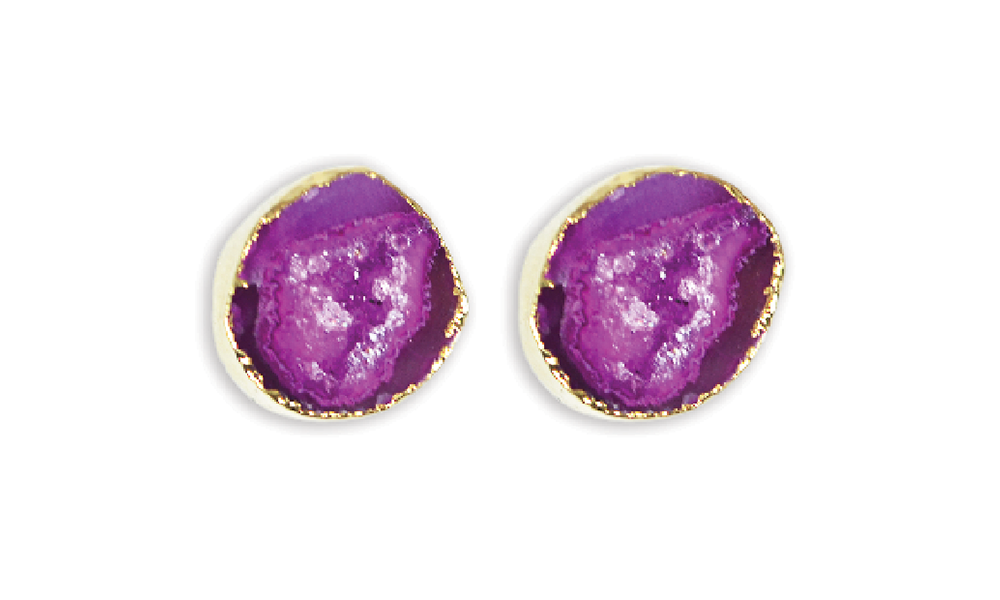 Pink Geode Earring Studs Gold