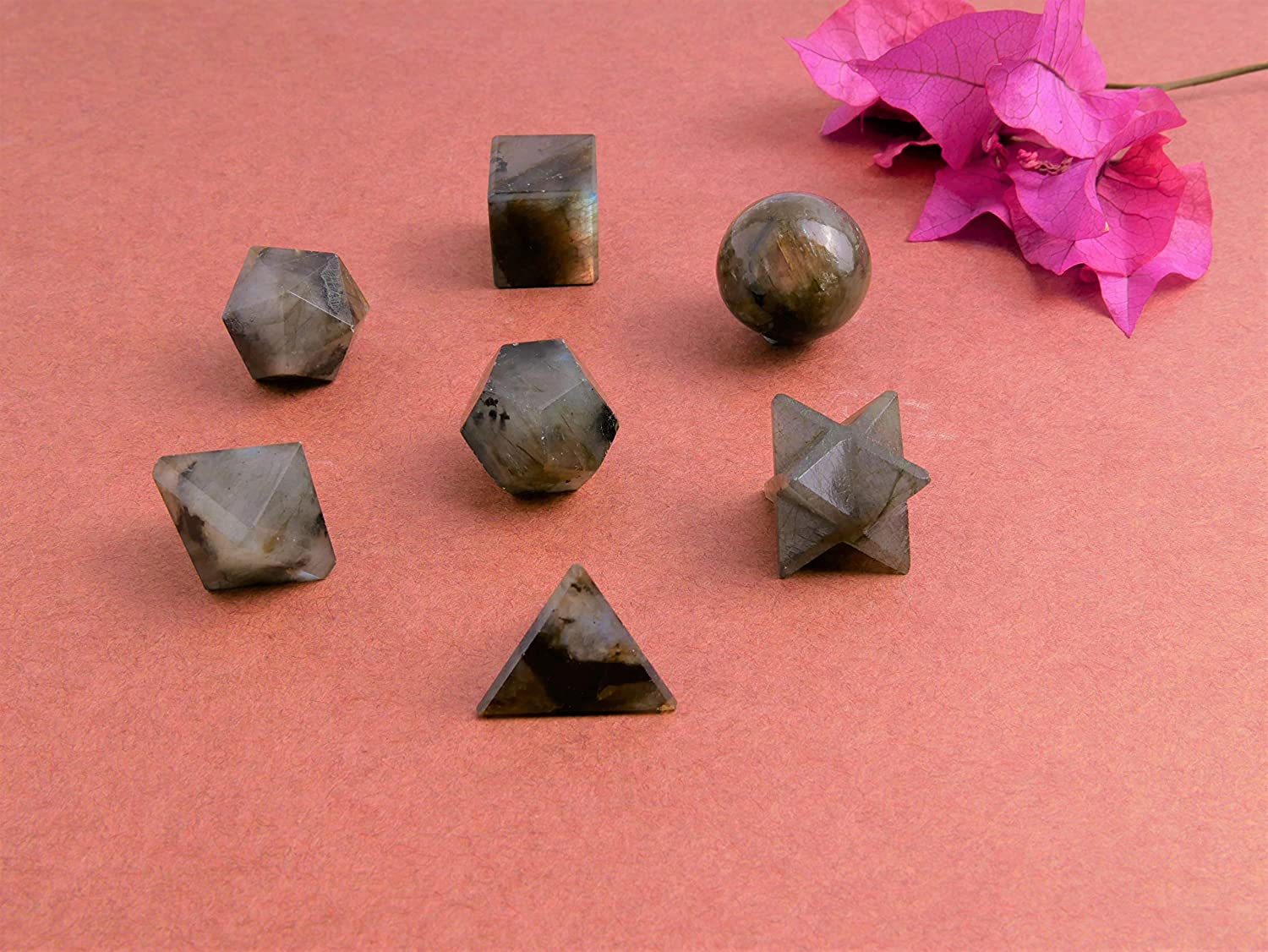 Labradorite Sacred Geometry Set Platonic Solid 7 Pieces