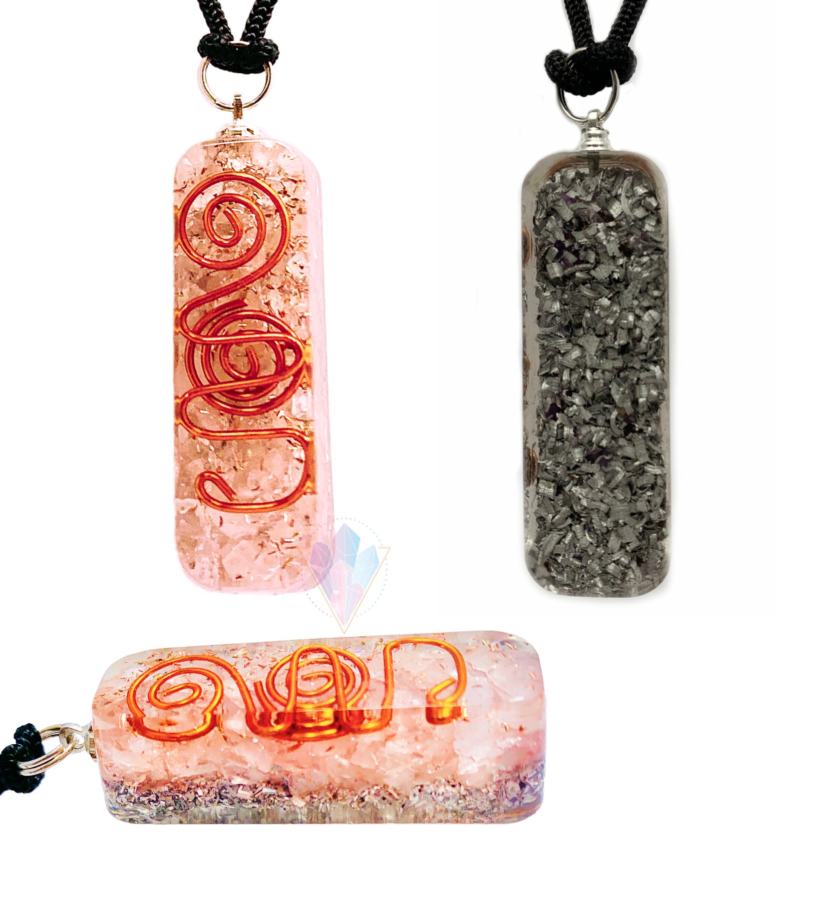 Rose Quartz Necklace Orgonite Pendant Adjustable Cord