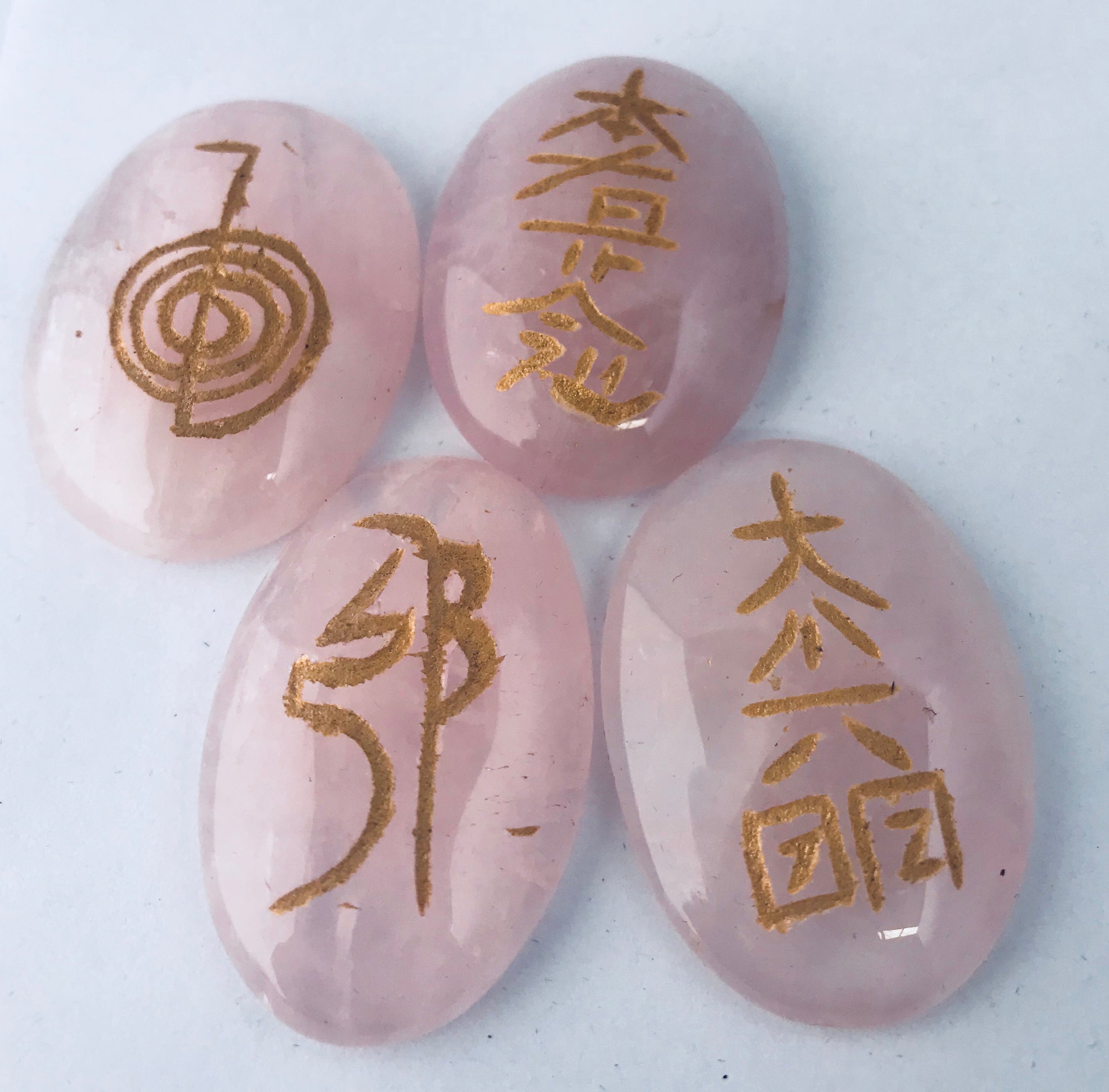 Reiki Master Symbols Set Rose Quartz Crystal 4 Stones