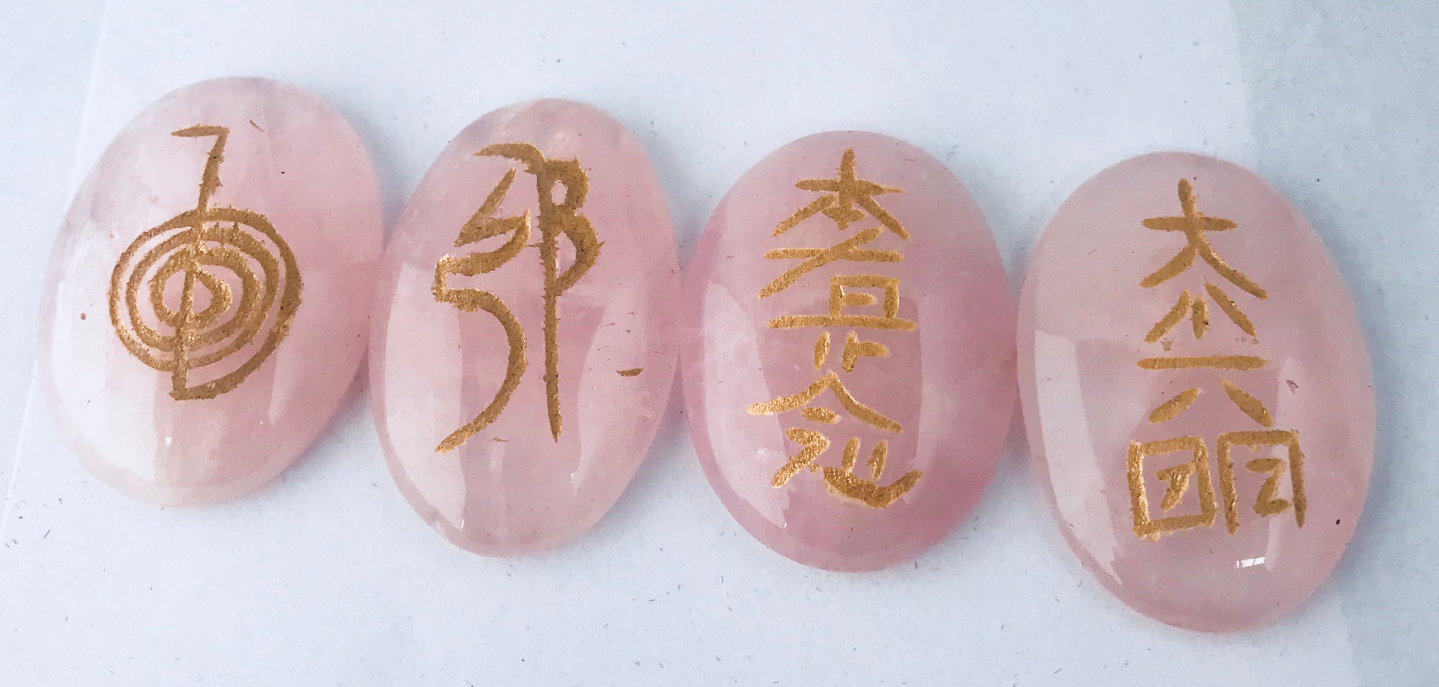 Reiki Master Symbols Set Rose Quartz Crystal 4 Stones