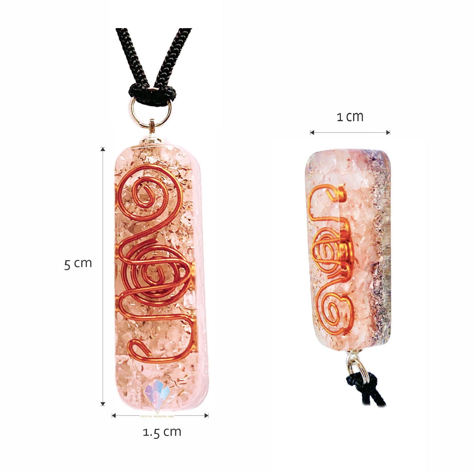 Rose Quartz Necklace Orgonite Pendant Adjustable Cord