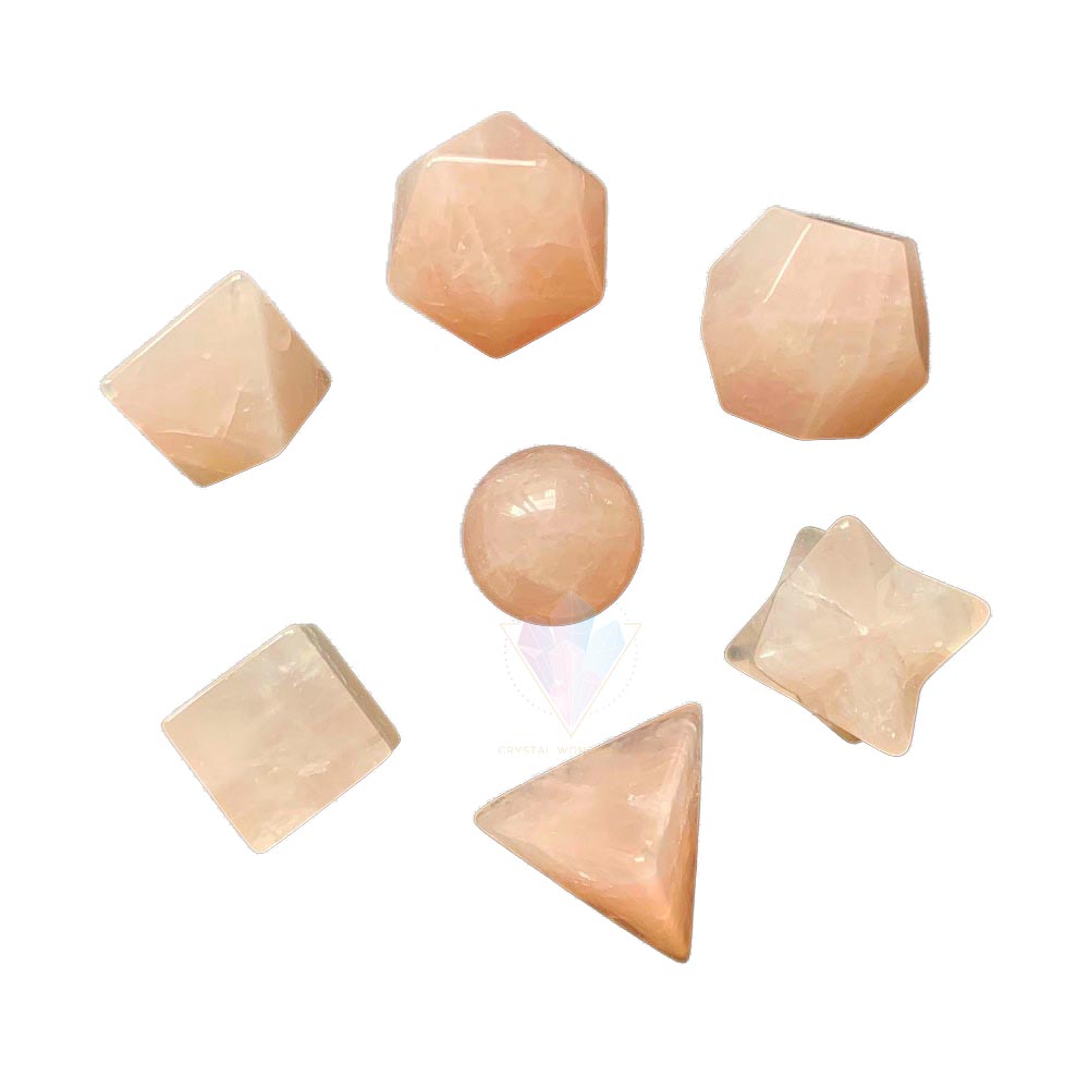 Rose Quartz Sacred Geometry Set Platonic Solid 7 Pieces