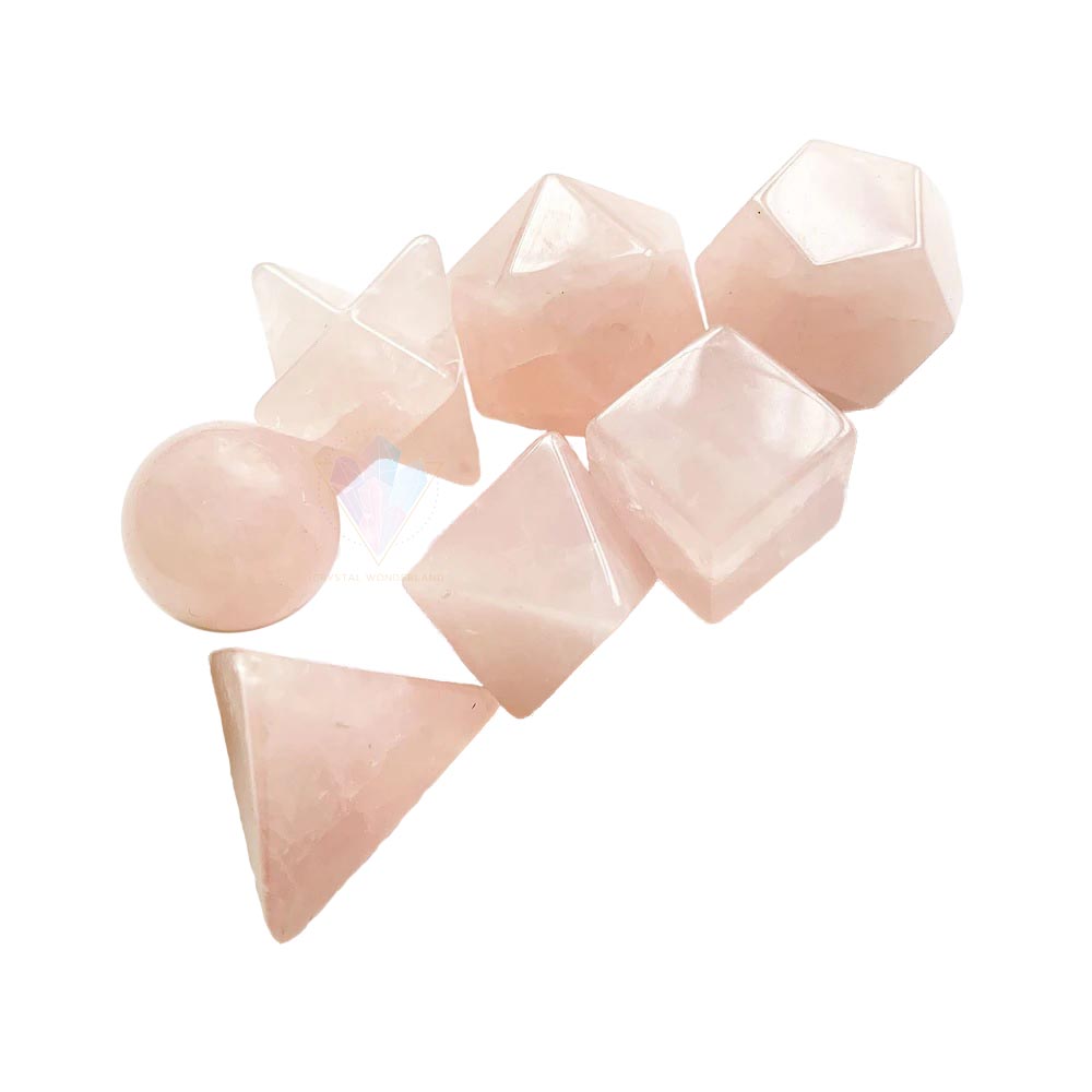 Rose Quartz Sacred Geometry Set Platonic Solid 7 Pieces
