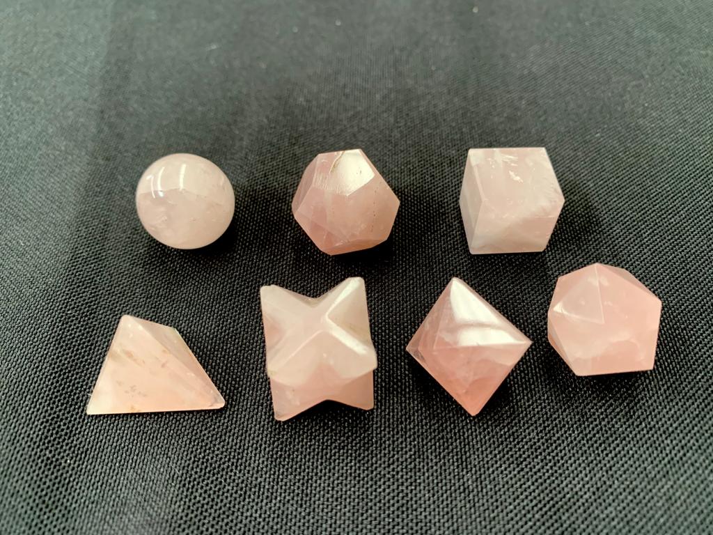 Rose Quartz Sacred Geometry Set Platonic Solid 7 Pieces