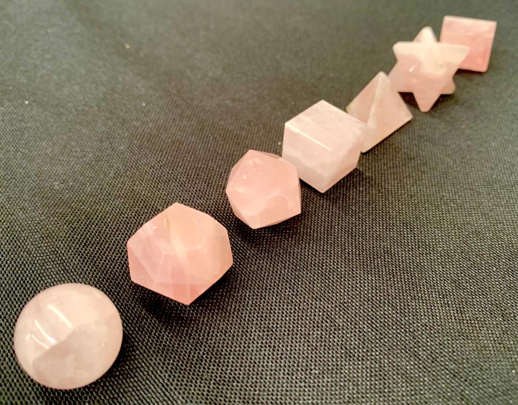 Rose Quartz Sacred Geometry Set Platonic Solid 7 Pieces