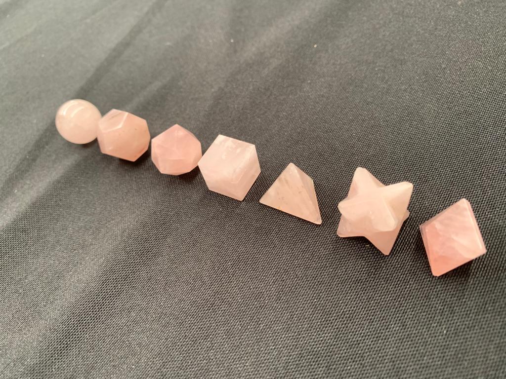 Rose Quartz Sacred Geometry Set Platonic Solid 7 Pieces