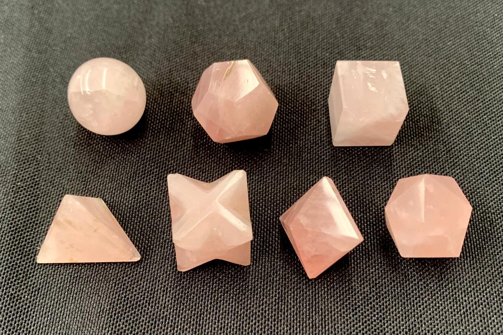 Rose Quartz Sacred Geometry Set Platonic Solid 7 Pieces