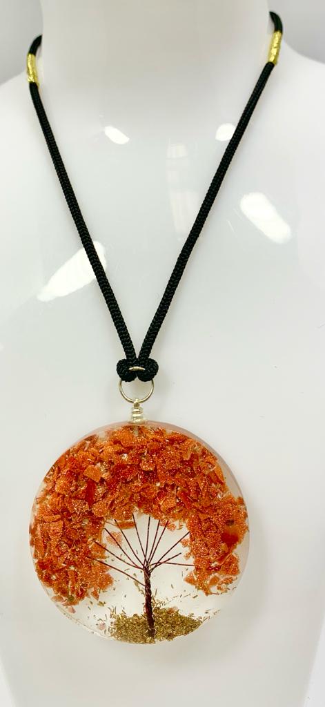Gold Sandstone Tree of Life Round Pendant