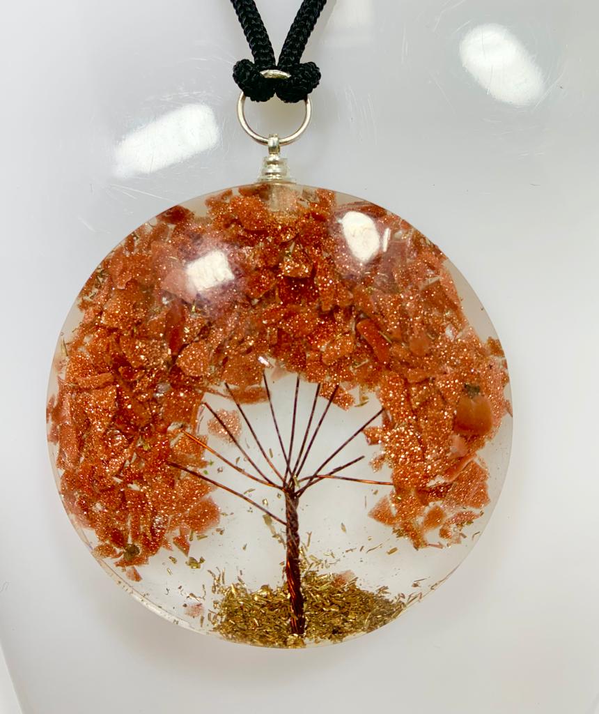 Gold Sandstone Tree of Life Round Pendant