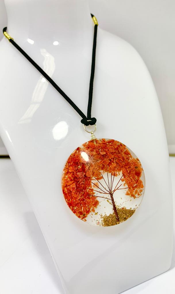 Gold Sandstone Tree of Life Round Pendant