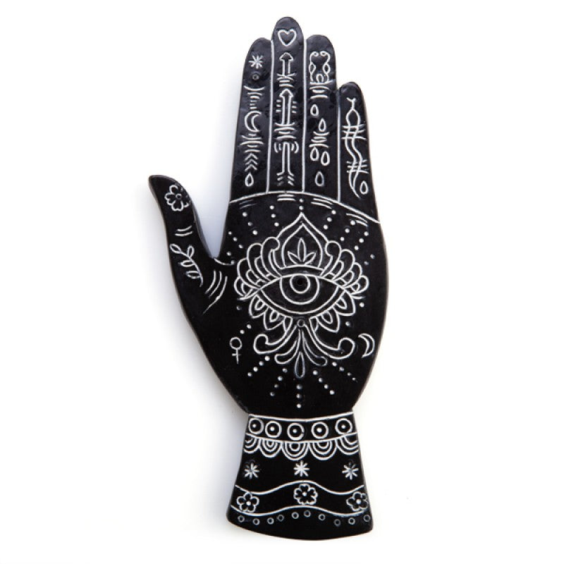 Black Hand White Carved Palmistry Incense Stick Burner Holder