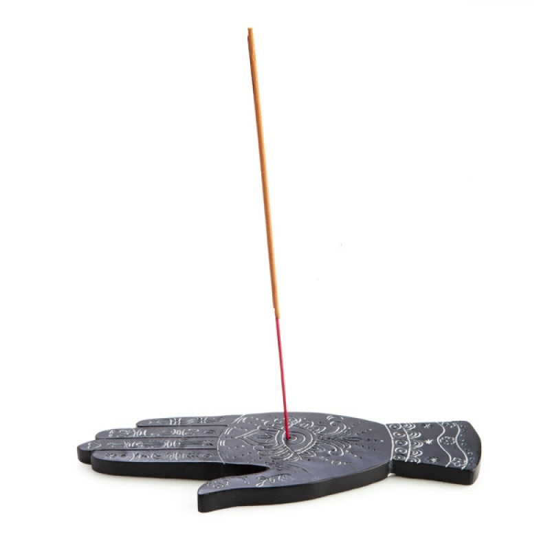 Black Hand White Carved Palmistry Incense Stick Burner Holder