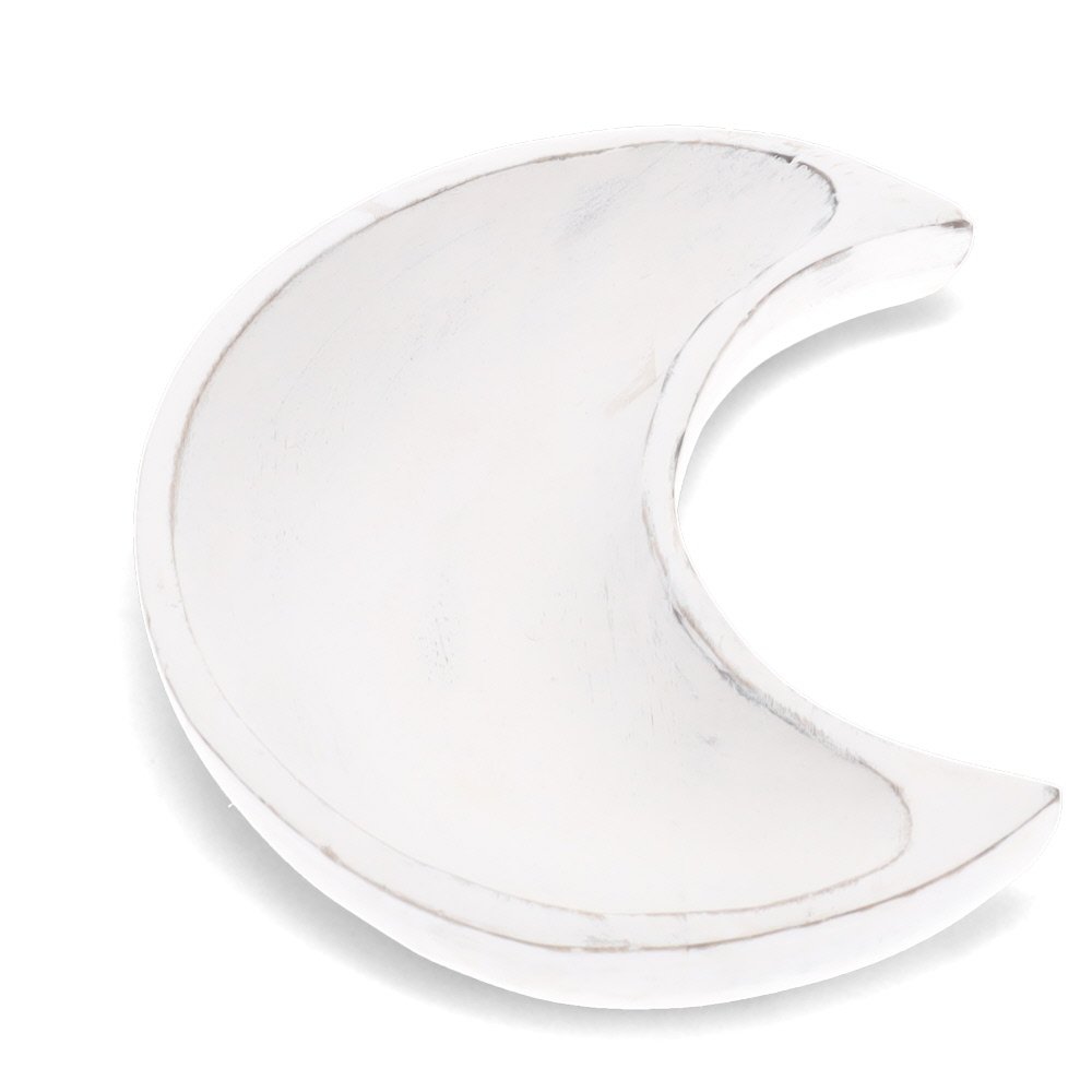 White Wash Wooden Crescent Moon Dish Bowl 20cm