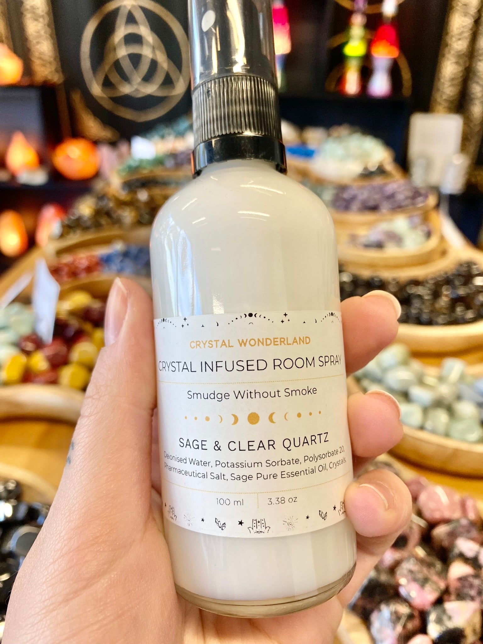 Crystal Wonderland Crystal Infused Room Aura Cleasing Spray -  Sage and Clear Quartz