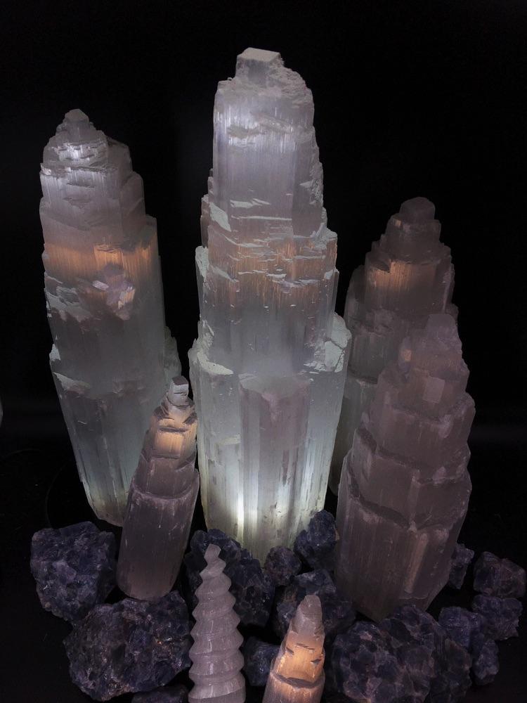 Large Selenite Crystal Skyscraper Tower Lamp 30cm