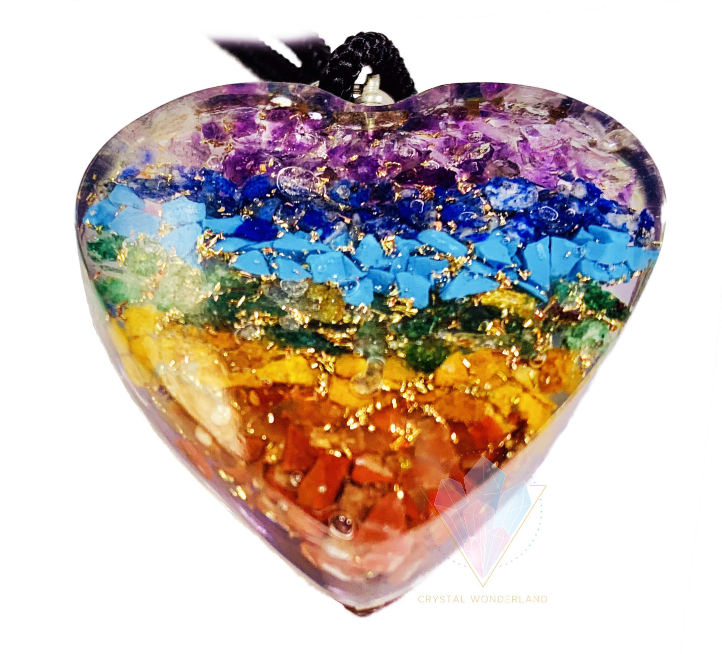 7 Chakras Necklace Orgonite Pendant Heart Shape Small
