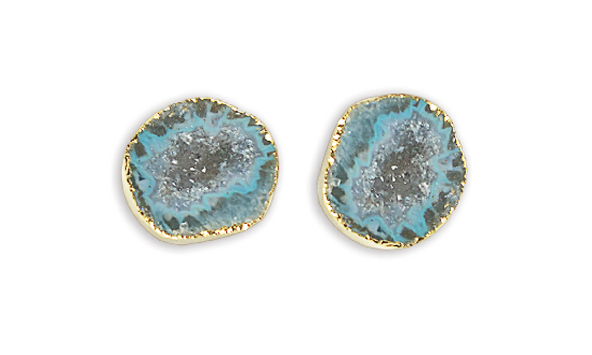 Teal Geode Earring Studs Gold