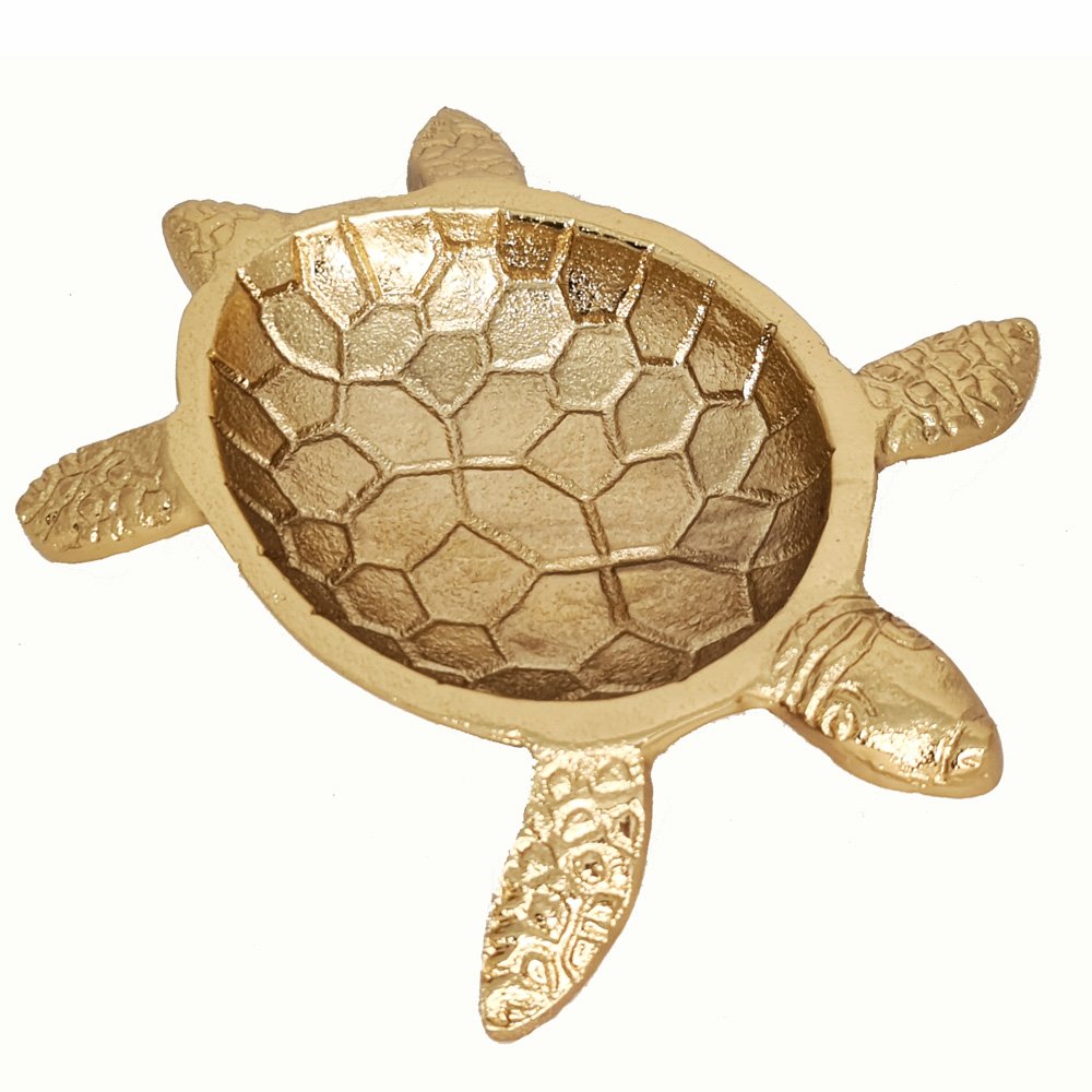 Tray Turtle Tortoise Aluminium Gold 16.5cm