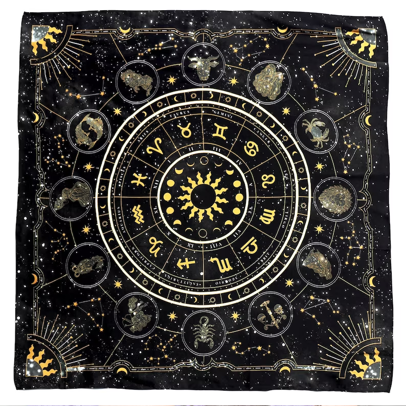 Zodiac Tarot Altar Scarf Black