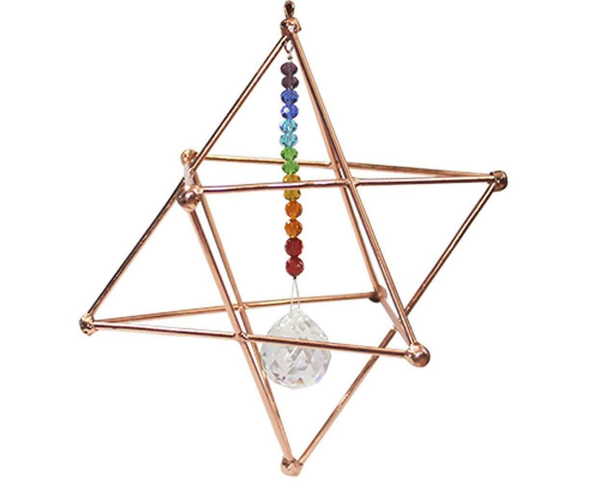 Copper Hanging Merkabah with Chakra Suncatcher 15cm