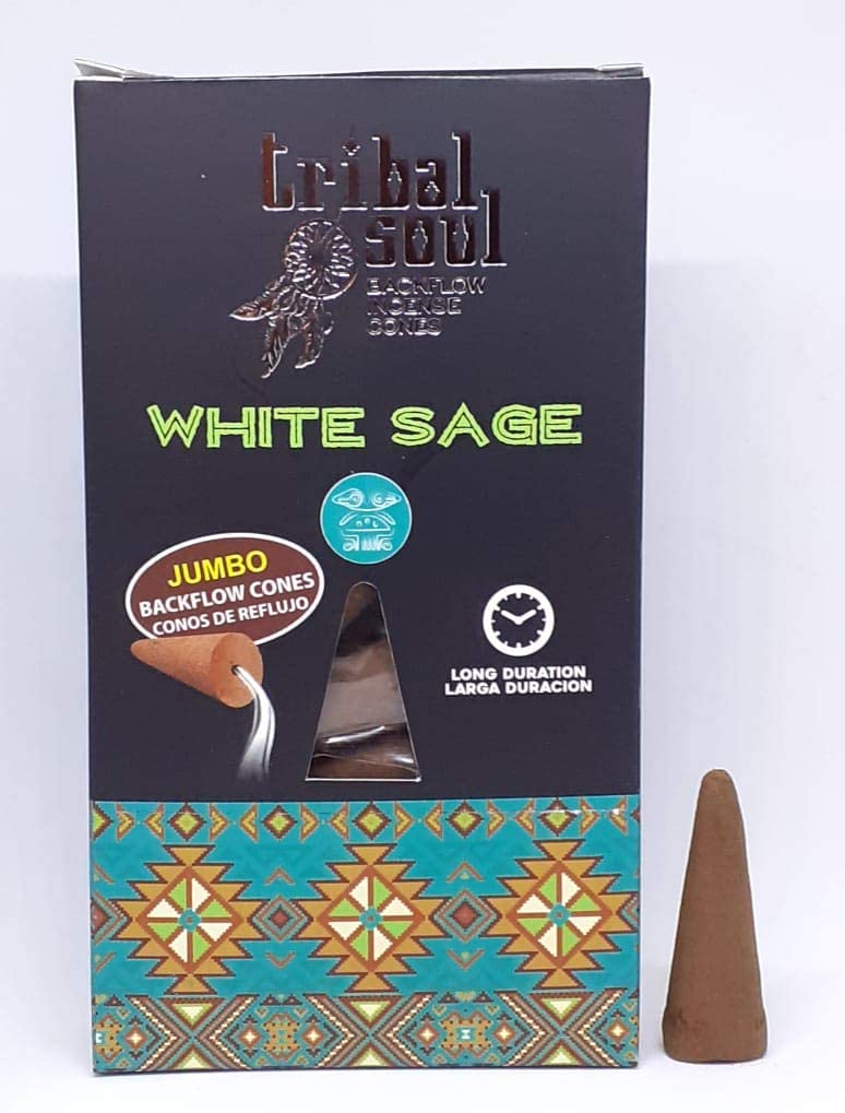 White Sage 30 Backflow Incense Cones Tribal Soul