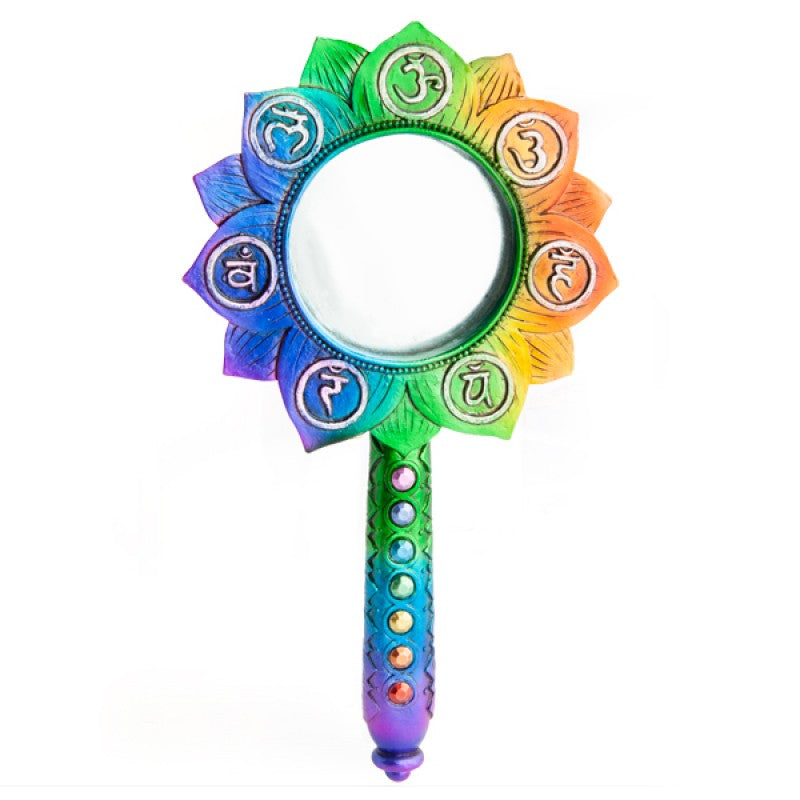 Hand Mirror Lotus Shaped W/ Chakra Symbol Handheld Lady Women Makeup Beauty