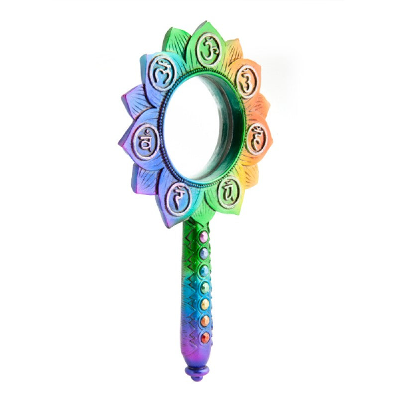 Hand Mirror Lotus Shaped W/ Chakra Symbol Handheld Lady Women Makeup Beauty