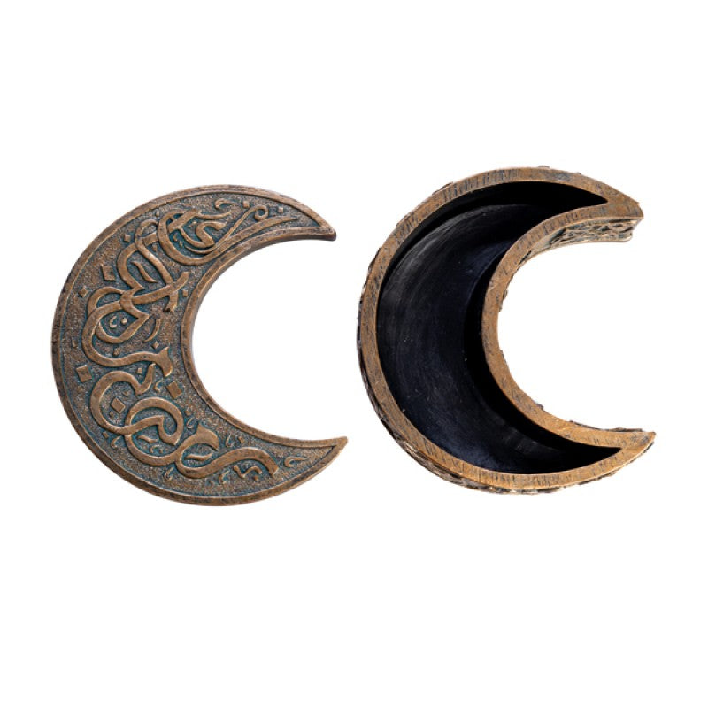 Gold Crescent Moon Box Polyresin Carved Jewellery Trinket Storage