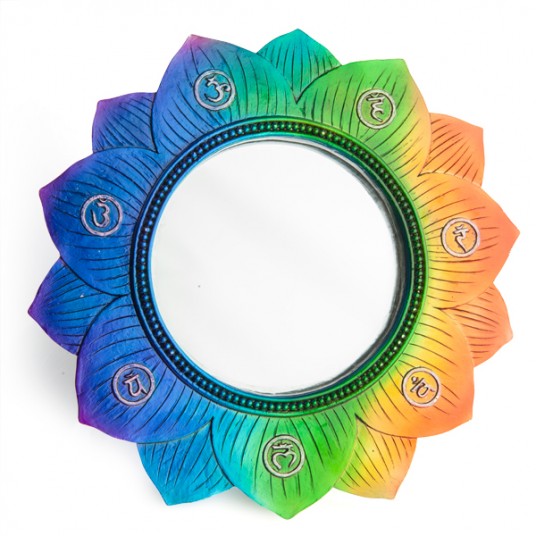 Wall Mirror Bathroom Makeup Mirror 21CM Lotus Shape with Chakra Symbol