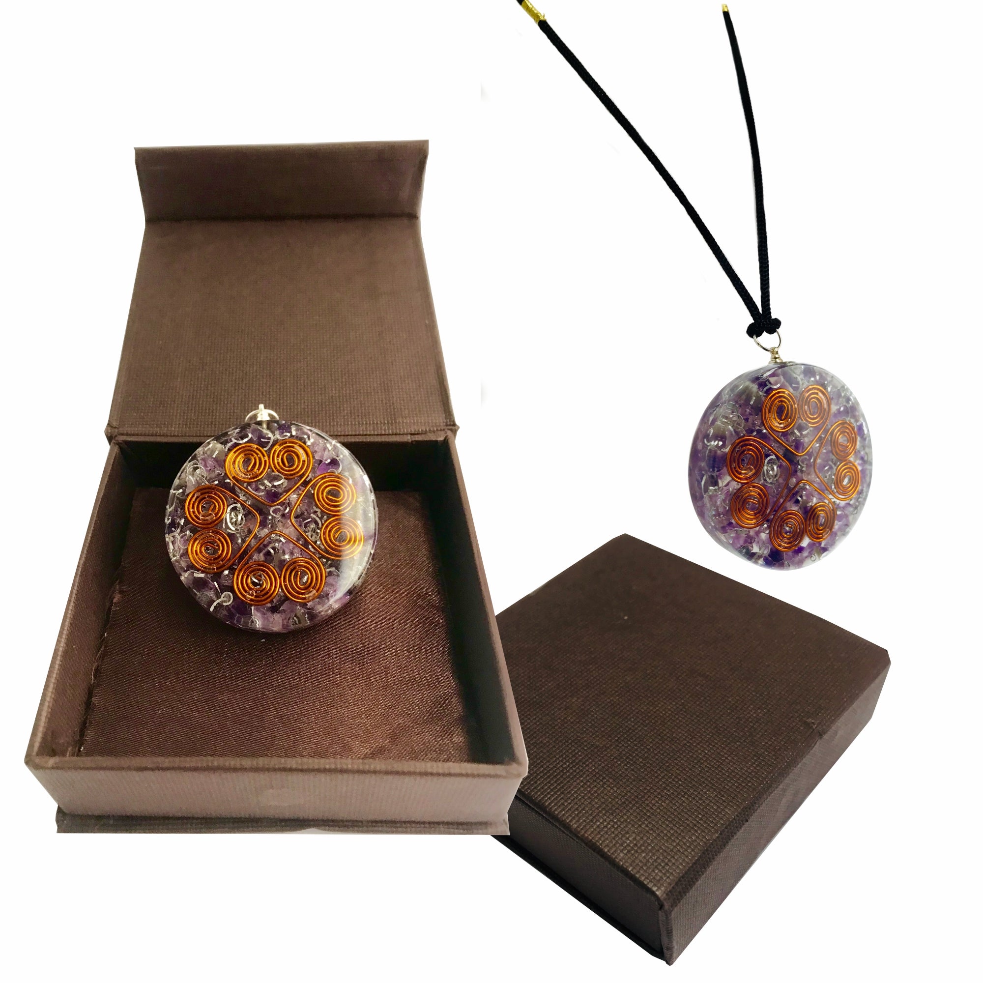 Amethyst Heart Copper Coil Orgonite Pendant