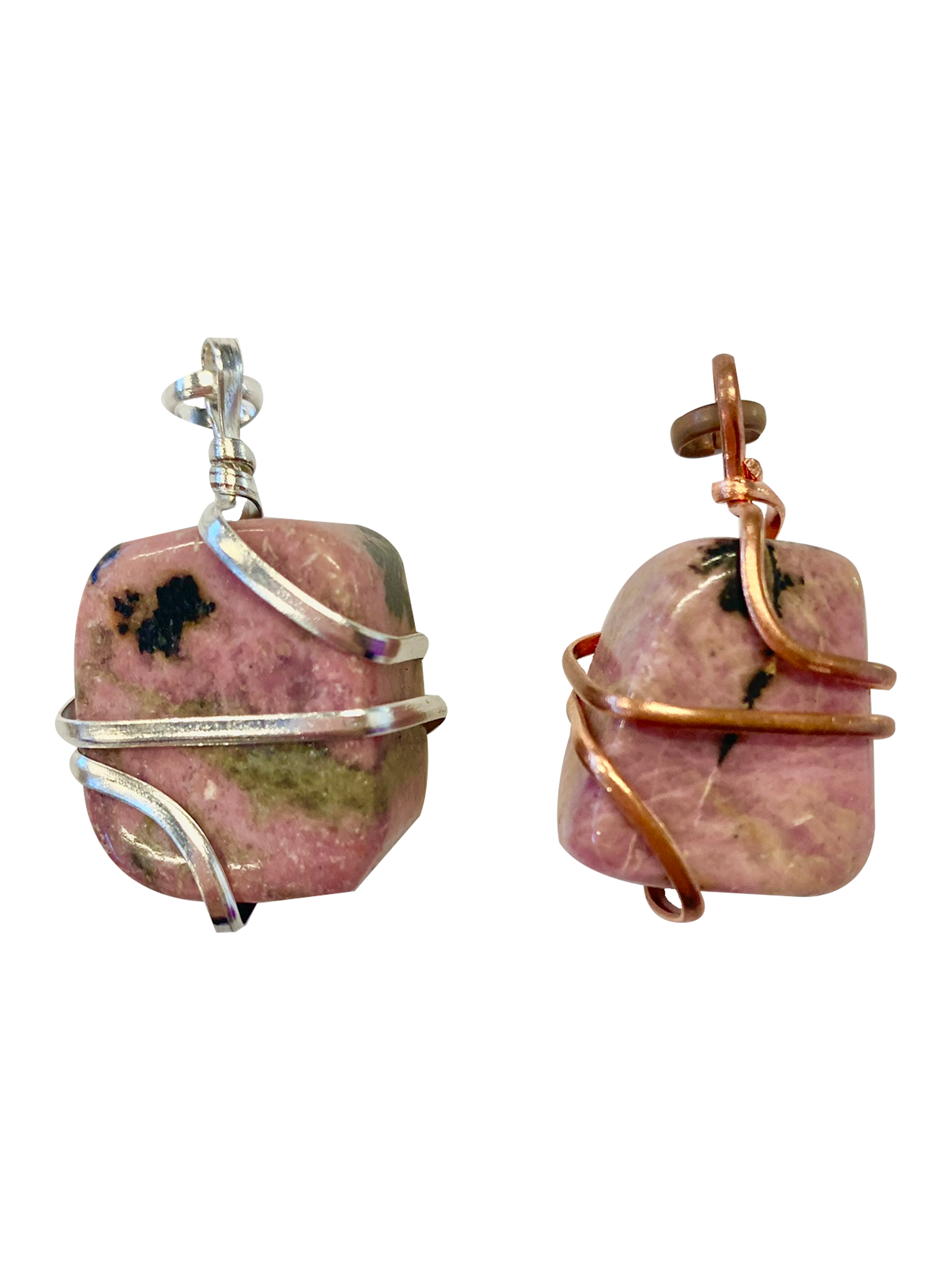Infinity Loop Crystal Tumbled Collection Rhodonite Pendant Copper