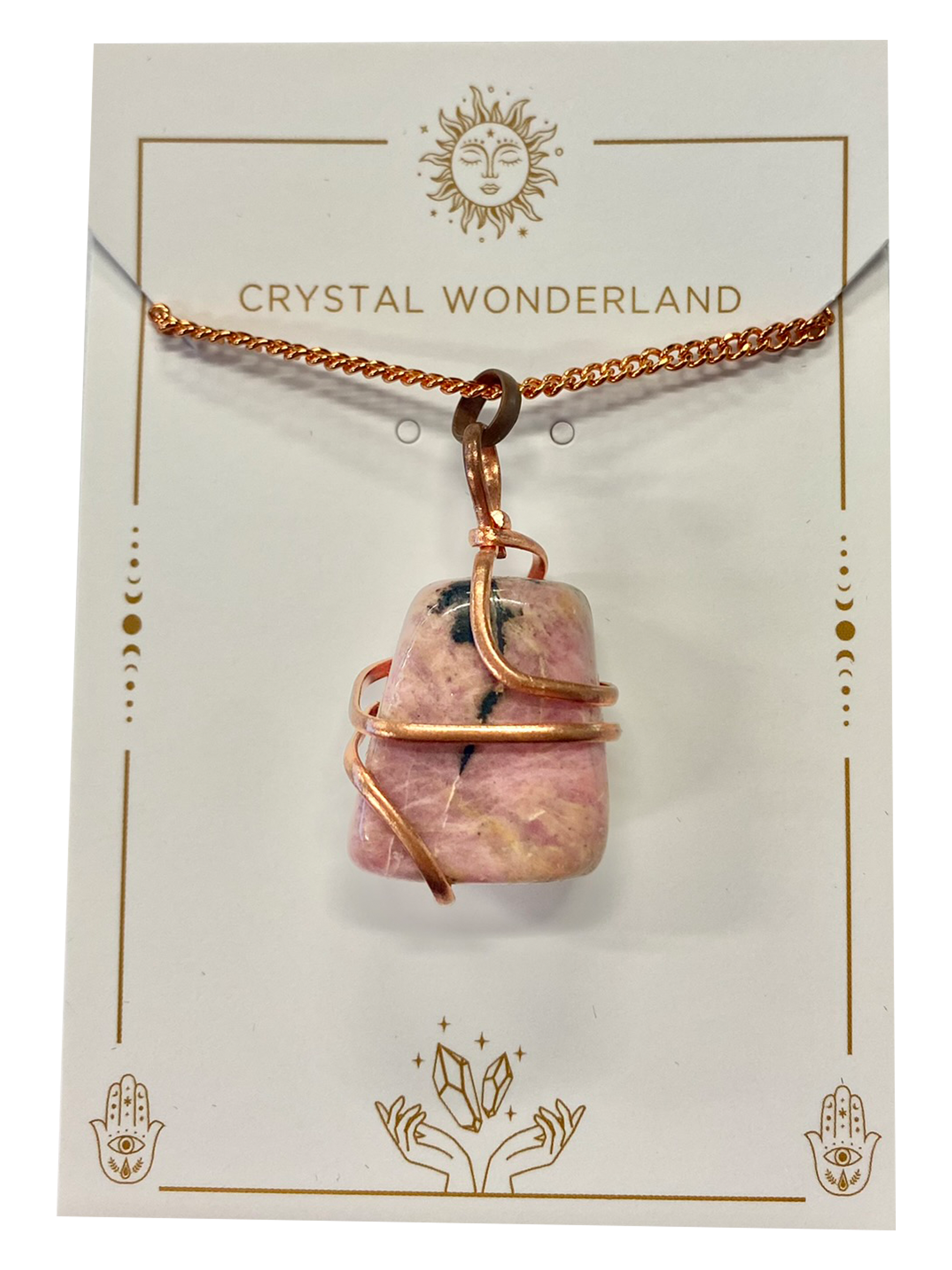 Infinity Loop Crystal Tumbled Collection Rhodonite Pendant Copper