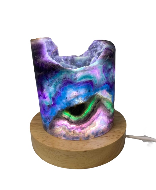 Medium Rainbow Fluorite Lamp - LED Stand 6