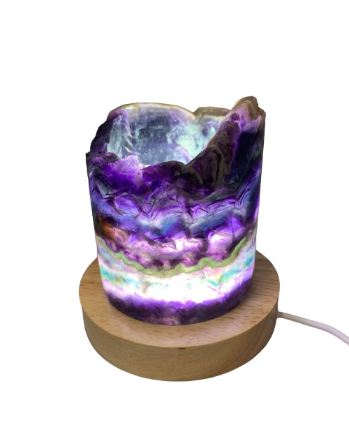 Medium Rainbow Fluorite Lamp - LED Stand 7