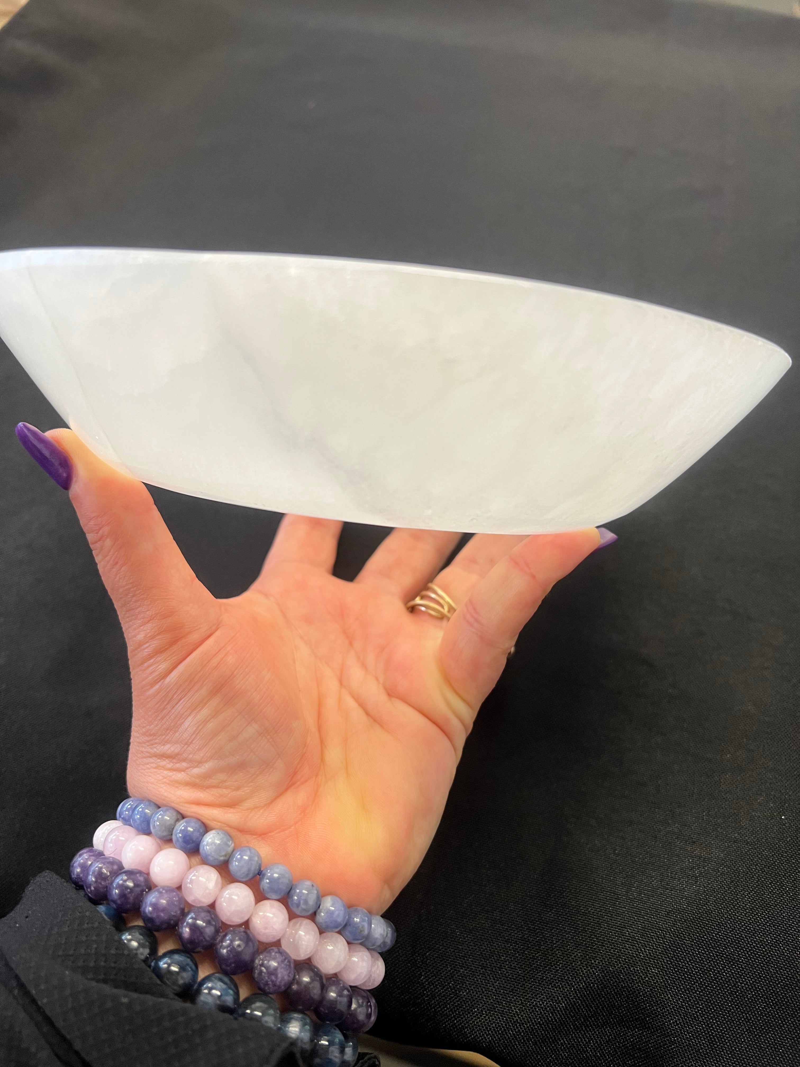 Selenite Bowl Round Large with Foot 14 cm