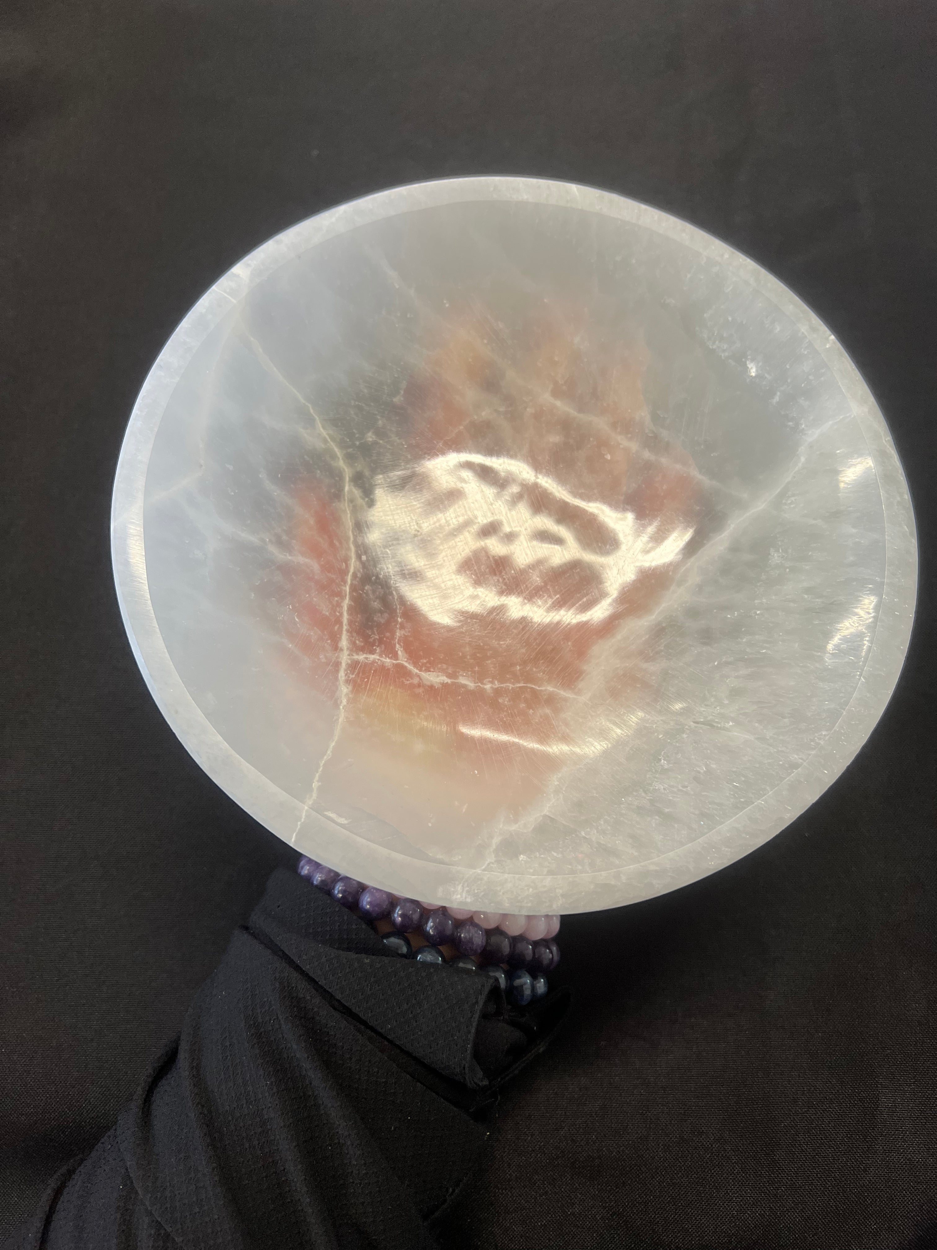 Round Large Selenite Bowl Crystals Jewelry Dish Holder 19.5cm