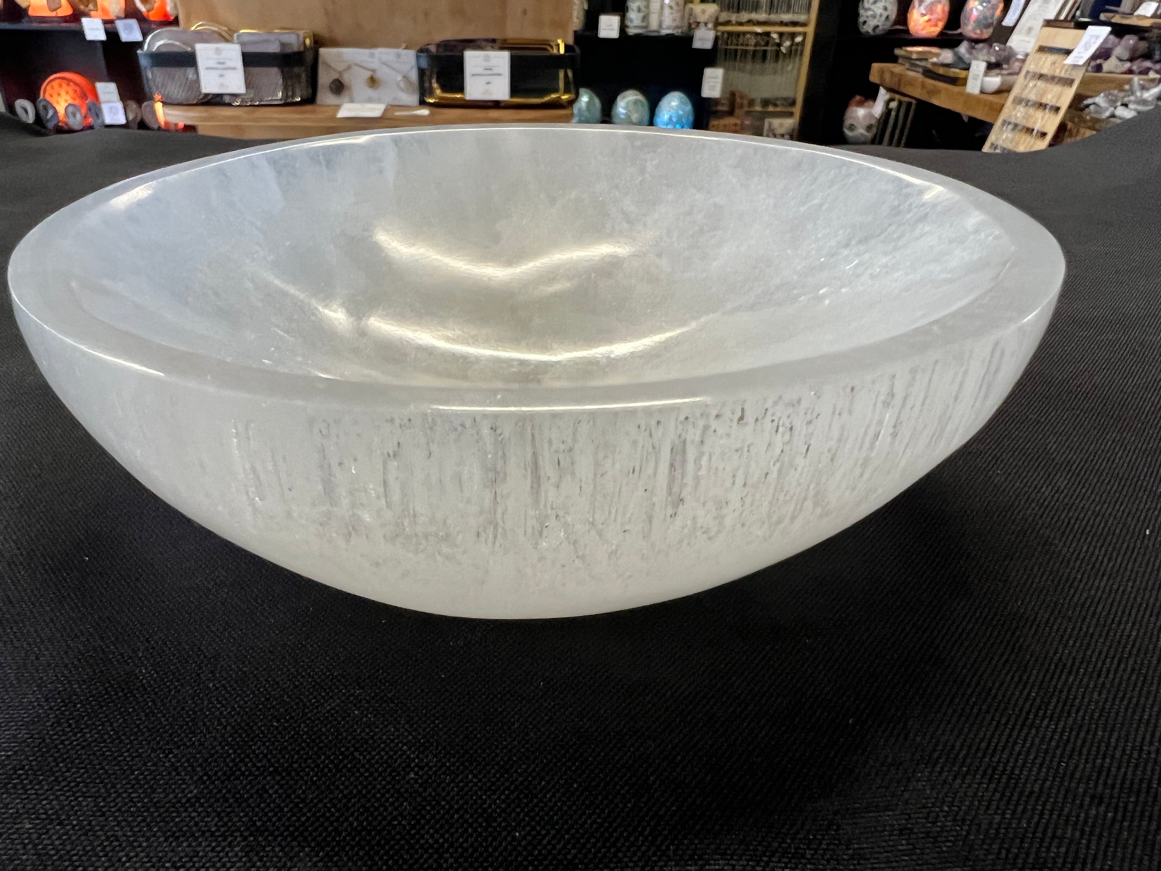 Selenite Bowl Round Large with Foot 14 cm