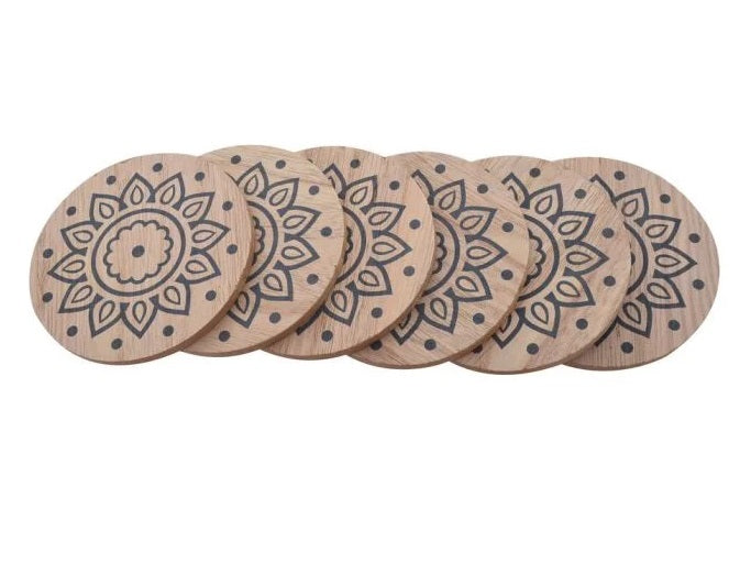 6pcs Mandala Boho Cup Coasters with Rack