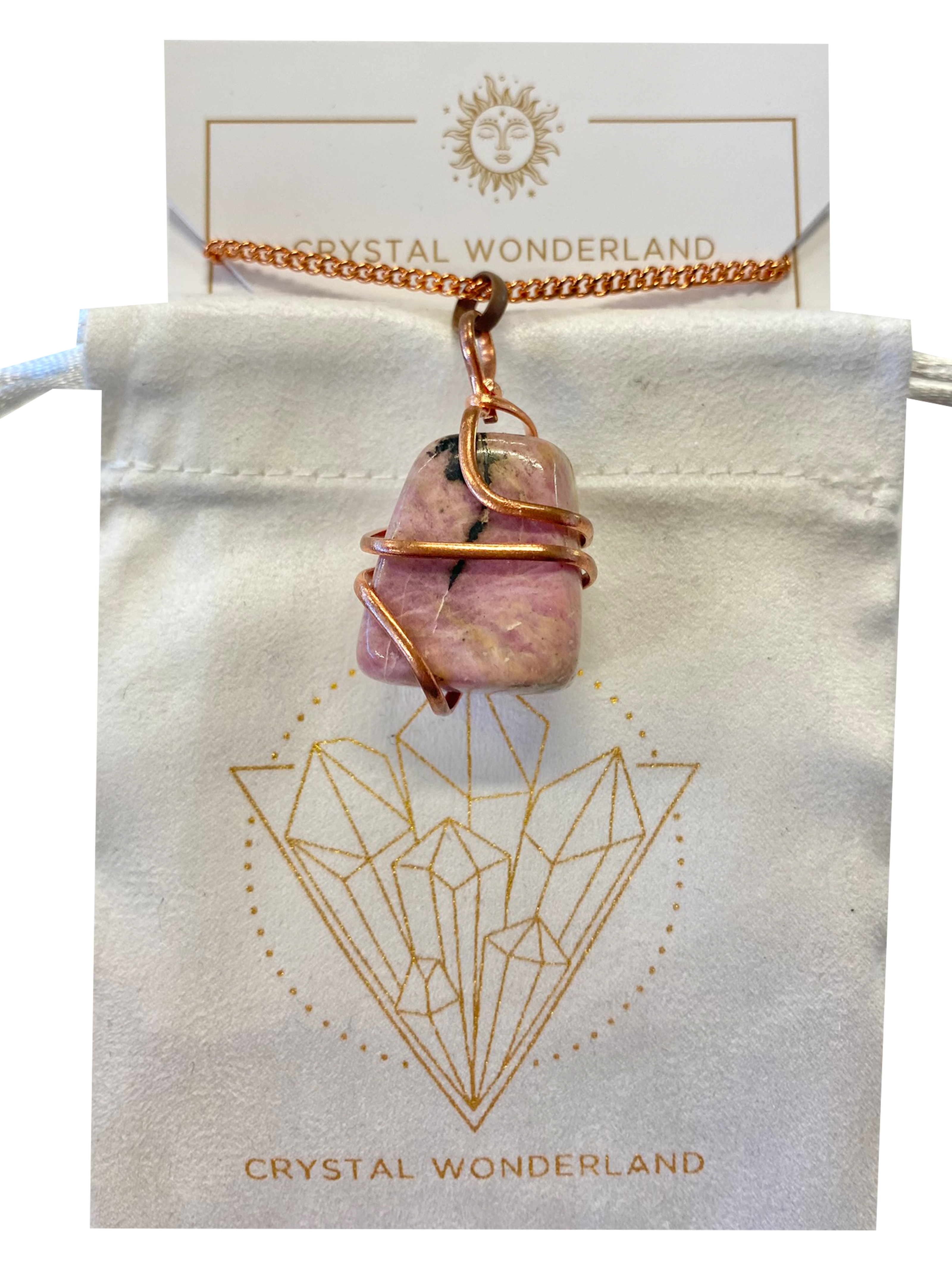 Infinity Loop Crystal Tumbled Collection Rhodonite Pendant Copper