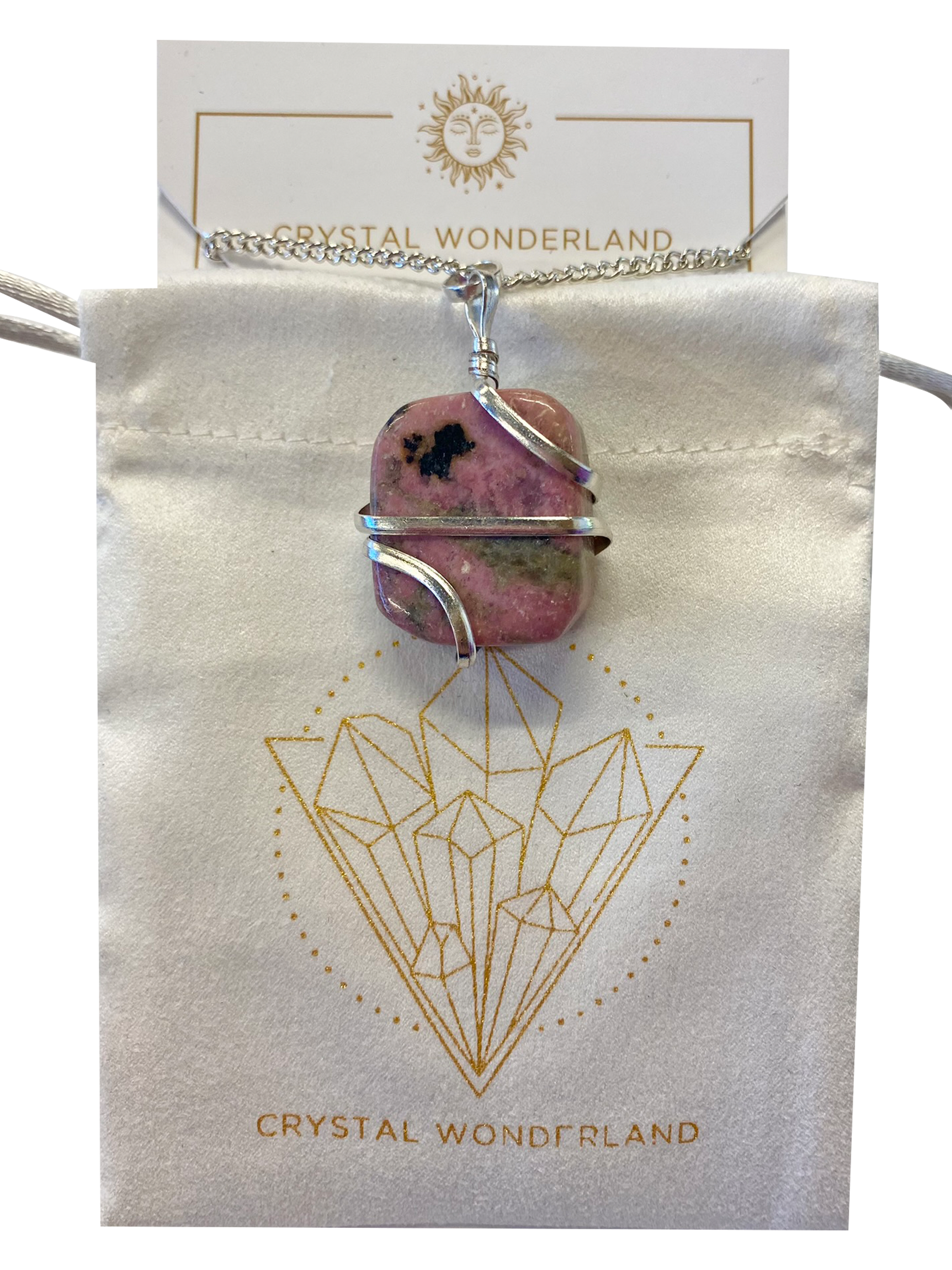 Infinity Loop Crystal Tumbled Collection Rhodonite Pendant Silver