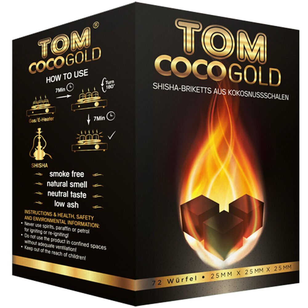 Tom Coco Gold Natural Cubes Coconut Charcoal Briquettes Carbon Shisha Hookah 1Kg