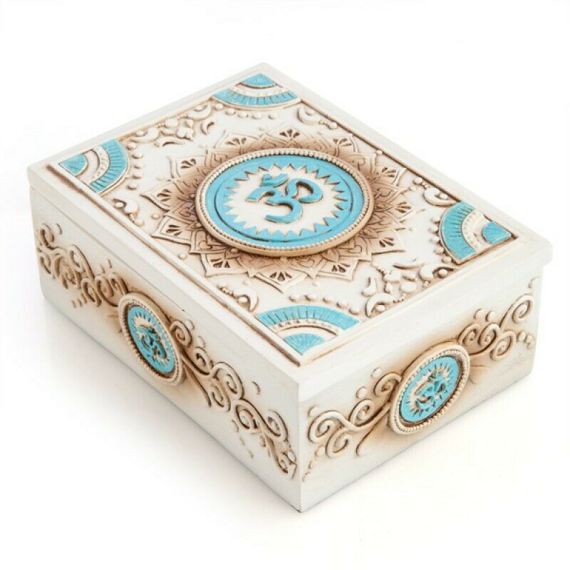 Om Aum Wooden Box Jewelry Tarot Cards Stones Crystal