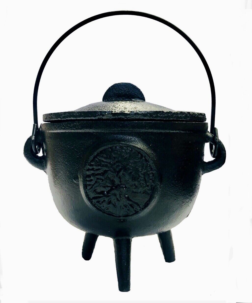 Black Matt Cast Iron Cauldron Tree Of Life Incense Burner Smudge Herbs with Lid