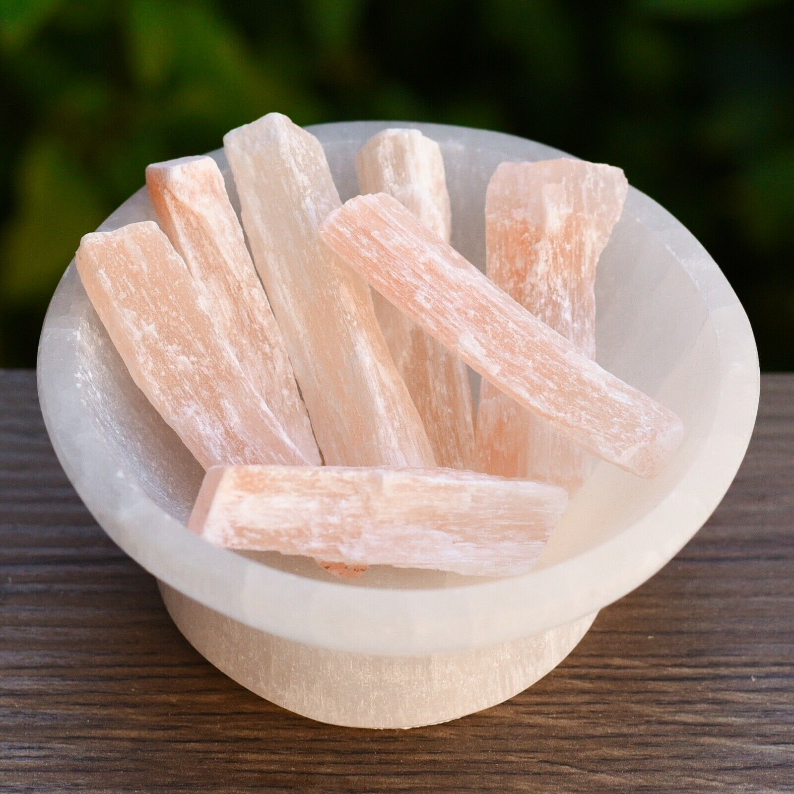 Peach Selenite Beam Wand Pieces