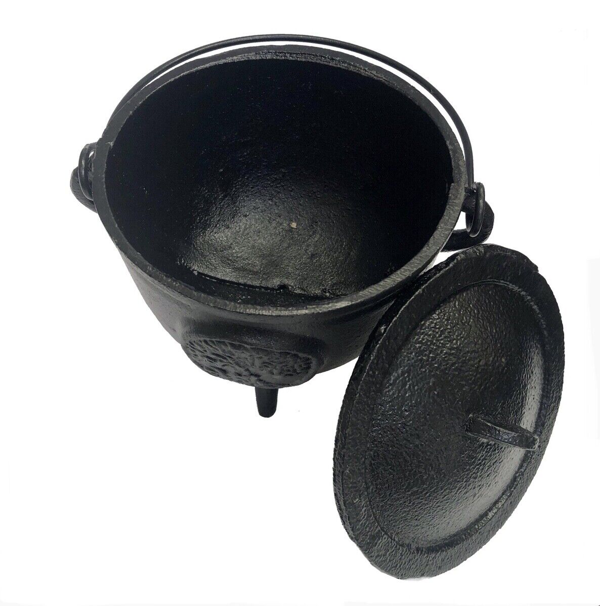 Black Matt Cast Iron Cauldron Tree Of Life Incense Burner Smudge Herbs with Lid