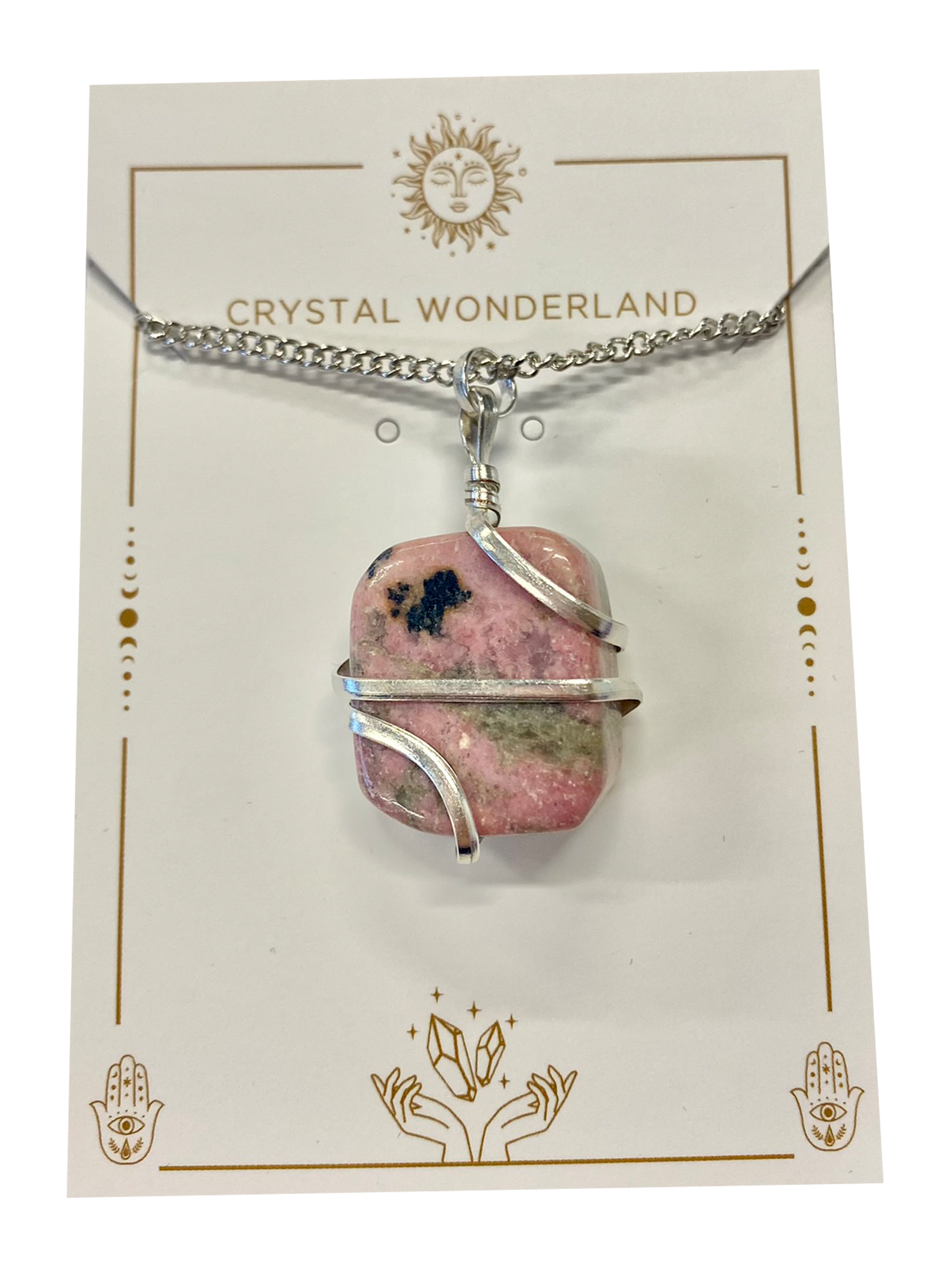 Infinity Loop Crystal Tumbled Collection Rhodonite Pendant Silver